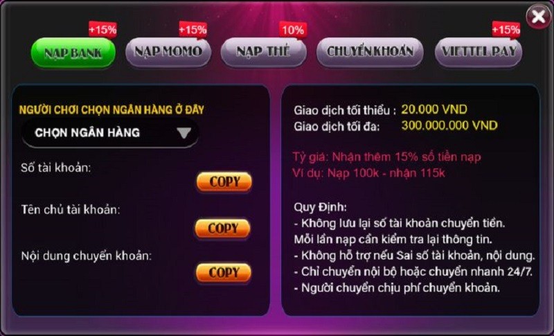 Hướng dẫn nạp tiền vào cổng game Phát Vin